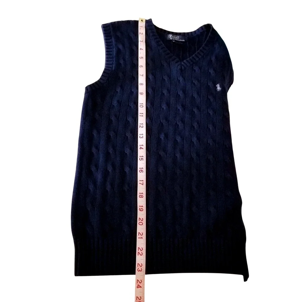 Polo Ralph Lauren Cable-Knit Cotton V-Neck Sweater Vest Navy Men M Preppy Japan